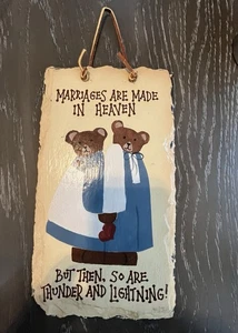 VTG Marriage Is Made In Heaven Plain Jane Hand Painted Slate Wall Hanging Sign - Picture 1 of 4