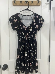 No Boundaries Women’s Floral Summer Mini Dress XS Black Flirty Cottagecore Flowy - Picture 1 of 3