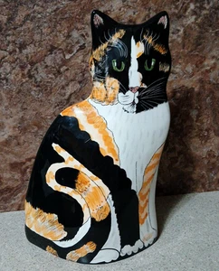 Calico Cat Vase by Nina Lyman 2001 12"H - Picture 1 of 6