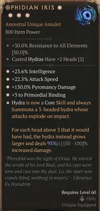 💥DIABLO 4💥SEASON 9💥Sorcerer Hydra Amulet💥Ophidian Iris 4 GA Intelligence 93% - Picture 1 of 1