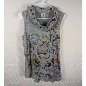 Inoah Womens Medium Gray Sleeveless Cowl Neck Artsy Graphic Print Tunic Top USA - Picture 1 of 5