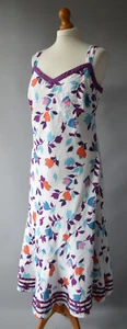Ladies M&S Per Una 100% Linen White & Purple Floral Summer Dress Size UK 12 - Picture 1 of 9