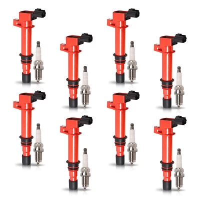 8 Red Ignition Coil & 8 Spark Plug for Mitsubishi Raider 2006-2007 4.7L UF270 - Image 1 of 4