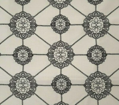 35" Sassafras Red Rooster Black on White Lacy Gridded Floral - Image 1 of 3