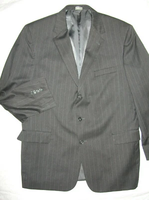  Jos. A. Bank black pinstripe 3B suit 46L  / pants 37 (2 1/2 extra) x 30 (S10) - Image 1 of 4