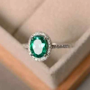 Natürlicher Smaragd-Diamant-Verlobungsring 2,35 kt Ovalschliff 14 K massives Weißgold - Bild 1 von 5
