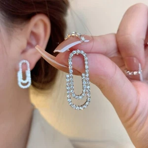 A Pair Punk Hip Hop Pin Trendy Design Paperclip Women Stud Dangle Earrings - Picture 1 of 7