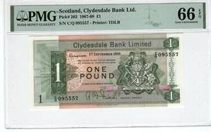 Scotland 1969 1 Pound PMG Certified Banknote UNC 66 EPQ Pick 202 - Picture 1 of 2
