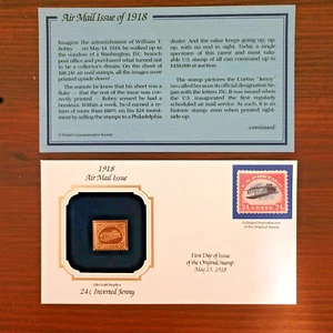 1918 Luftpost Ausgabe 24 Cent umgekehrte Jenny Replik 22 kt Gold Briefmarke  - Bild 1 von 1