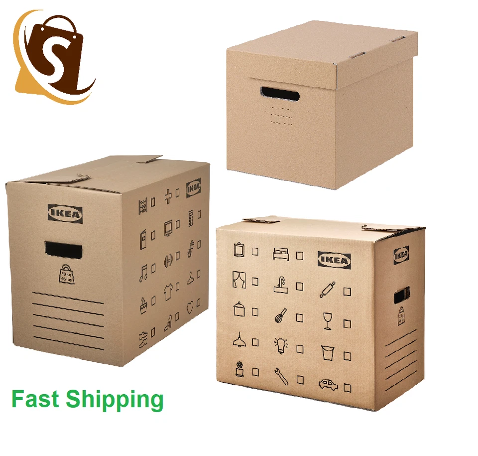 IKEA Strong Cardboard Storage Boxes with Lids Large Foldable Boxes with Handles - Image 1 of 1