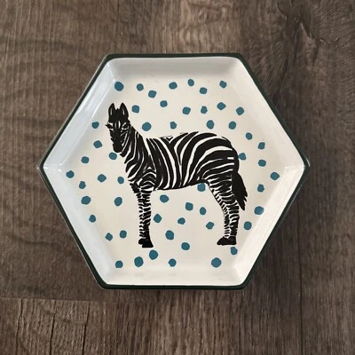 Hexagon Jewelry Tray / Trinket Dish  Zebra Opalhouse Ceramic Black Blue White - Image 1 of 4
