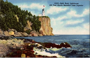 1949 Split Rock Lighthouse Vintage Linen Postcard Lake Superior Circa 40s Decor - Picture 1 of 5