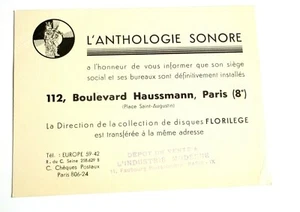 Ancienne pub publicité Carte Anthologie sonore Paris changement adresse - Picture 1 of 1