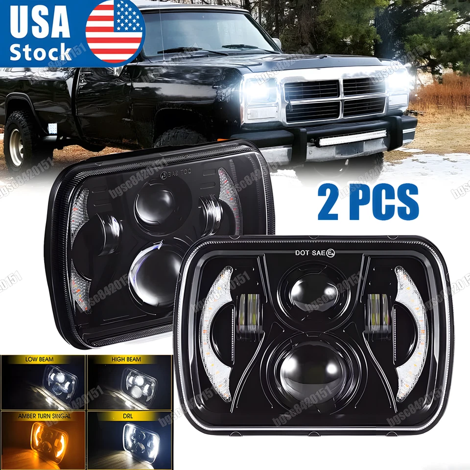 Newest Pair 5x7" 7x6" LED Sealed Headlights for Dodge W100 D100 1986-1989 Pickup - Image 1 of 4
