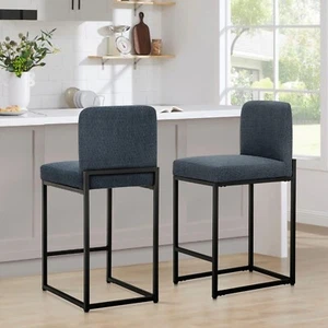 24" Bar Stool Counter Height Bar Chair Set of 2 Bar Dining Chair For Pub Blue - Picture 1 of 9