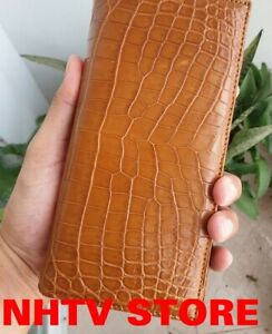 BROWN Genuine Crocodile Alligator Skin Leather Long Wallet Card Holder MoneyClip
