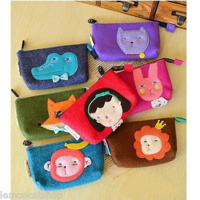 Sac à monnaie animaux mignons kawaii dessin animé petite fille feutre téléphone pochette portefeuille sac à main - Photo 1/4
