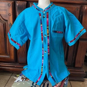 Mexican turquoise Shirt Toluca boys 100% Cotton Guayabera Made in Mexico - Picture 1 of 10