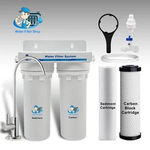 Twin Undersink Water Filter System 2 Stages Stainless Steel Tap Sediment Carbon - Picture 1 of 3
