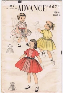 1950s Advance 6674 Girls size 4 Easter Dress Contrasting Panel Cut Complete - Picture 1 of 8