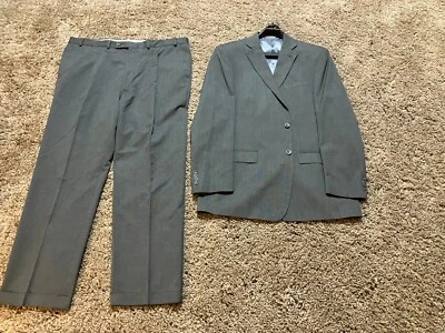 Geoffrey Beene Men's 2 Button Suit Gray Stripe Polyester Blend Pants 38x30 - Image 1 of 4