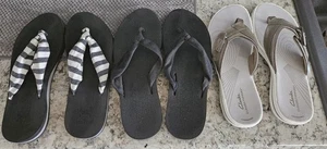 3 Prs Flip Flops Women's Sz 10 Grey, Blk, Blk With Stripes Preowned - Picture 1 of 4