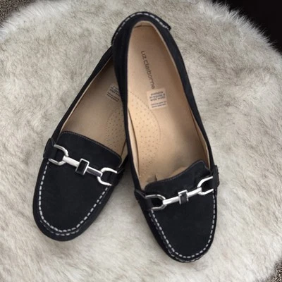 Liz Claiborne Женские лоферы на плоской подошве Веганская замша Ashton Черный серебристый Horsebit Акцент - Изображение 1 из 4