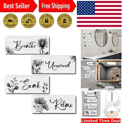 Letrero rústico de decoración de granja de arte de pared de baño de 4 piezas relajarse remojo desenrollar... Foto 1 de 4