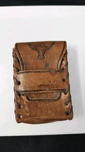 VTG LIBBEY BAMCO? TEXAS LONGHORN COWBOY TOOLED LEATHER CIGARETTE CASE HOLDER - Picture 1 of 13