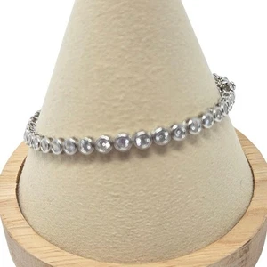 Sterling Silber CZ Lünette Set Tennis Armband funkelnde Zirkonia 7,5" 7,2 g - Bild 1 von 5