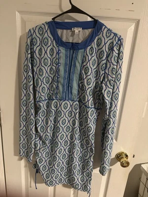 Cabana Life UPF 50+ Tunic Swim Cover Up – Blue Geometric – Size Large - Image 1 of 2