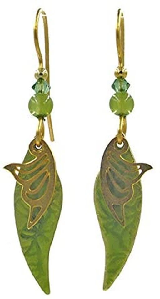 Nuevos pendientes colgantes con alas de oro con cuentas formas verdes de joyería forestal plateada Foto 1 de 1