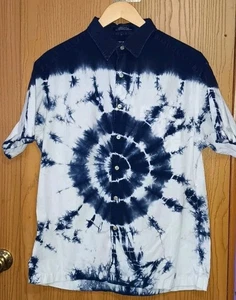 Tommy Hilfiger Batik Kurzarm Hemd mit Knopfleiste Herren Größe Large Marineblau... - Bild 1 von 8