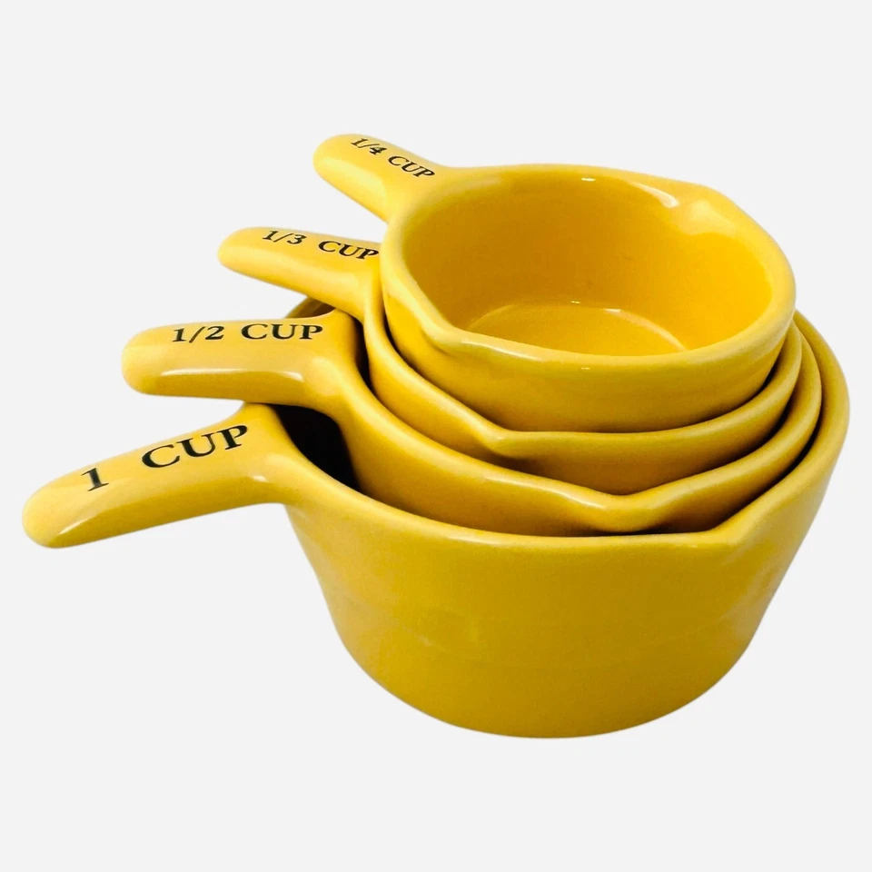 Juego de 4 tazas medidoras de cerámica Longaberger amarillo butternut tejido tradiciones Foto 1 de 4