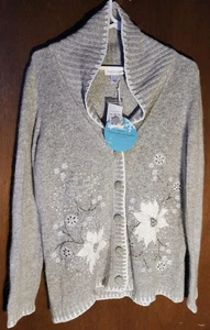Christopher Banks Weihnachten Strickjacke Seide Lammwollmischung Urlaub Pullover Large - Bild 1 von 5