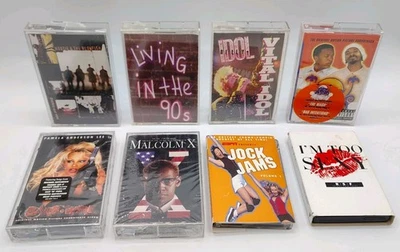Lot 8 Cassette Tapes Barb Wire Malcolm X Soundtrack Jock Jam I'm Too Sexy Bags - Image 1 of 4