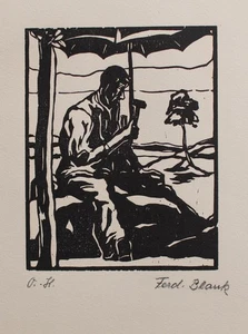 Ferdinand Blank operaio battipietre pressa pressa firmata xilografia 1929 circa - Foto 1 di 4