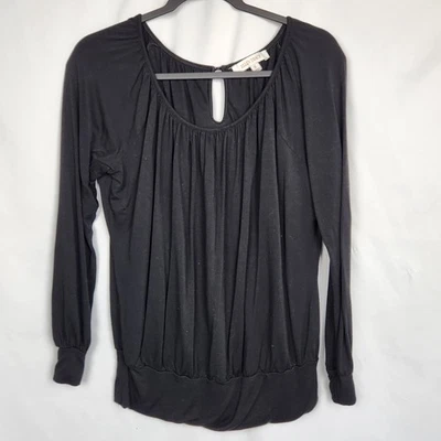 Blusa de mujer Ellen Tracy manga larga negra lisa con botones en la espalda talla pequeña suave Foto 1 de 4