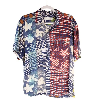 Vintage Jams World SIMPSON Shirt Mens Medium Red Blue Rayon Floral Hawaiian SS - Image 1 of 4