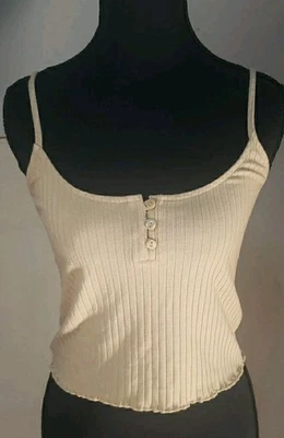 American Eagle женщин средний Майка ребристый кнопка желтовато-коричневый укороченный регулируемый - Изображение 1 из 4