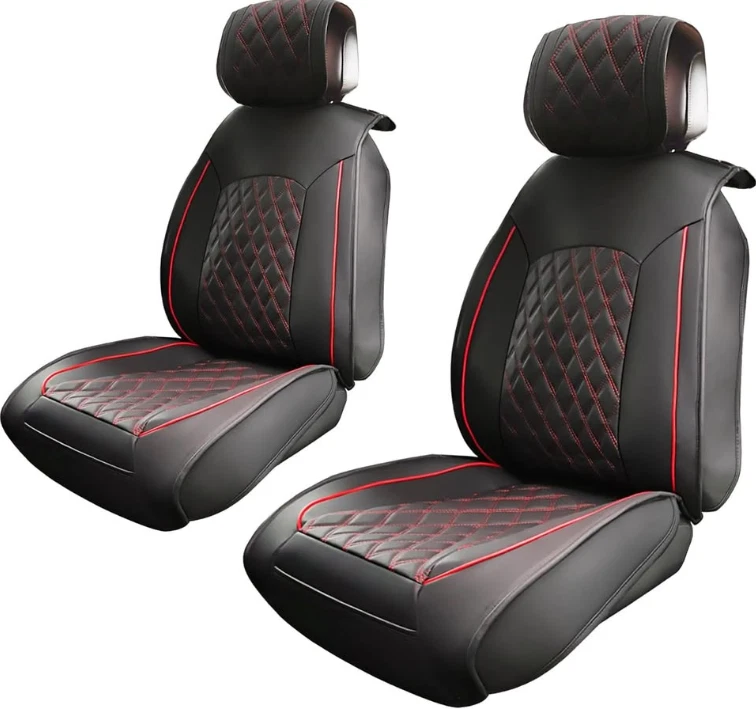 Silverado Sierra 2007–2024 黑色红色皮革 2 件套座椅套 — 第 1/4 张图片