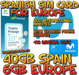 CARTE SIM PRÉPAYÉE ESPAGNOLE MOVISTAR PLUS 6 Go roaming europe 200' international - Photo 1/1