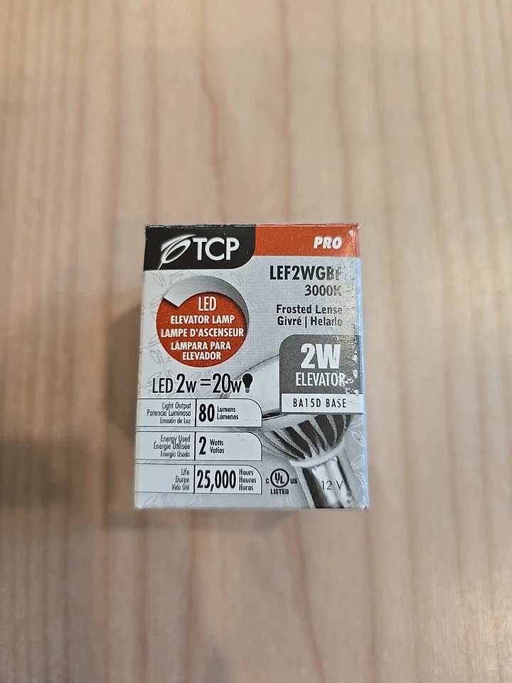 TCP LEF2WGBF 2Watt 12-Volt LED GBF Elevator Lamp Light Bulb 2.2W 12V BA15d 3000K - Image 1 of 4