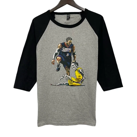 Allen Iverson Step Over Ty Lue 2001 NBA Finals 76ers Lakers Raglan T-Shirt M euc Cover
