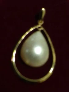 18K SOLID GOLD DROP & MABE PEARL DOUBLET PENDANT - Picture 1 of 5