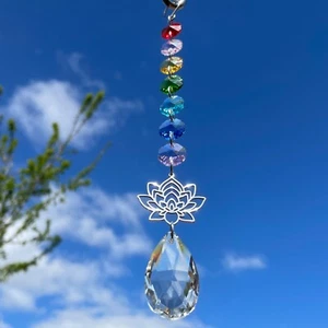 New Lotus Flower Root Rainbow Chakra Sun Catcher Hanging Mobile ~ Spiritual Yoga