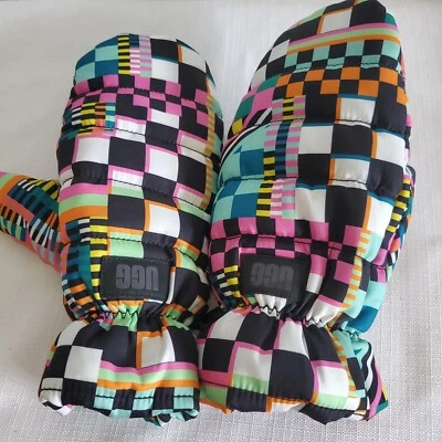 NWOT WOMENS LARGE/XL BLACK MULTI UGG CHECKS PRINT MITTENS 21661 $78 - Image 1 of 4
