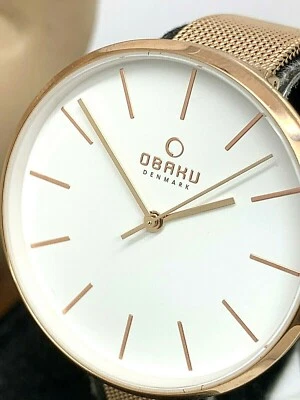 Женские кварцевые часы Obaku Denmark V211LXVIMV белый циферблат сетчатый ремешок розовое золото - Изображение 1 из 4