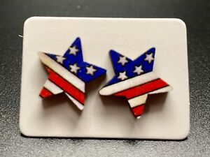 American 4th of July Stars and Strips Earrings Made with wood & metal post