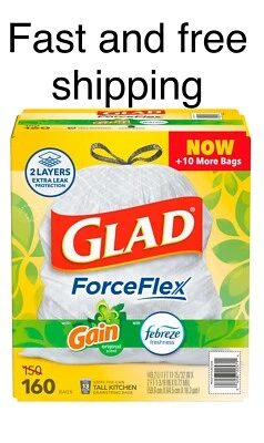 Bolsas de basura Glad ForceFlex cocina alta 13 galones cordón ganancia Febreze 160 ct Foto 1 de 4
